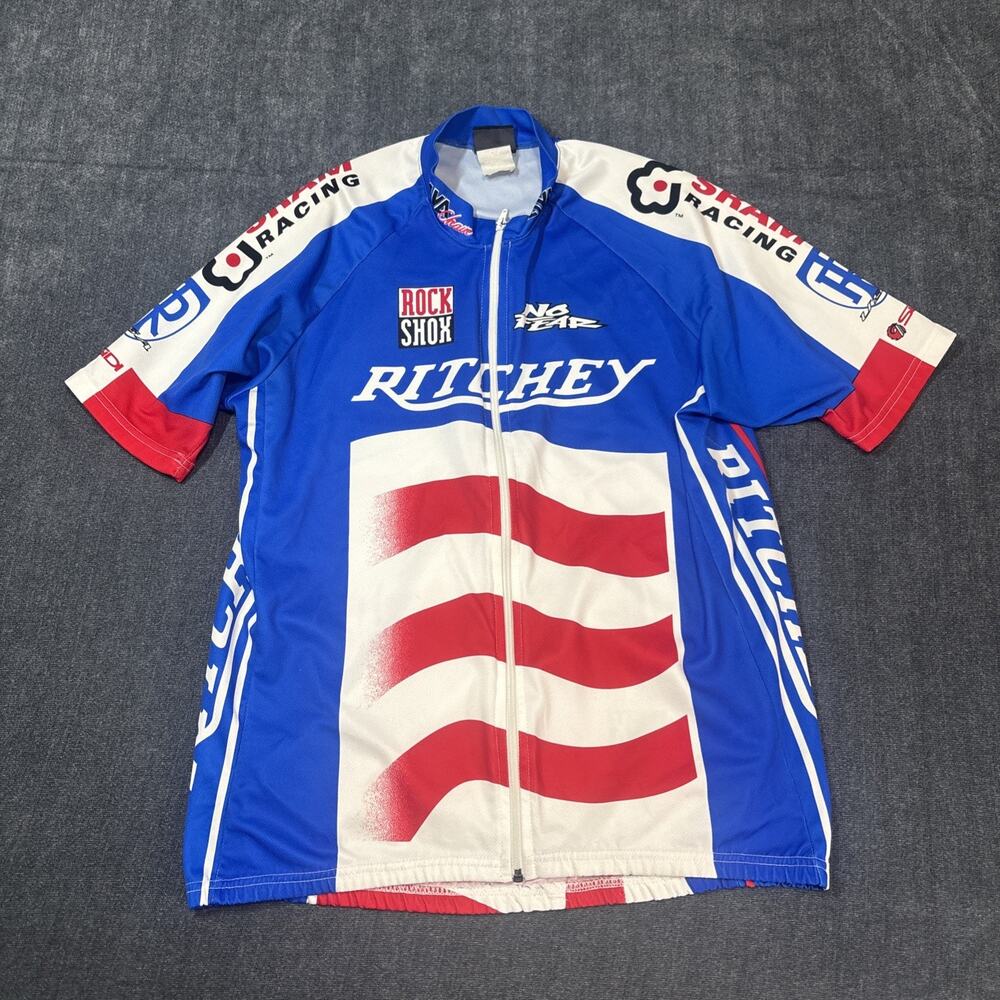 NO FEAR Cycling Jersey American Flag Size Large Vintage Made In USA